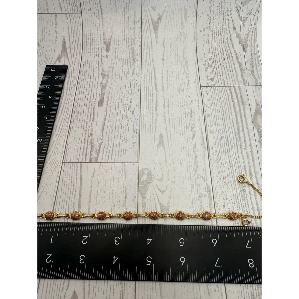Gold Tone‎ Druzy Style Link Bracelet Oval Stone Links